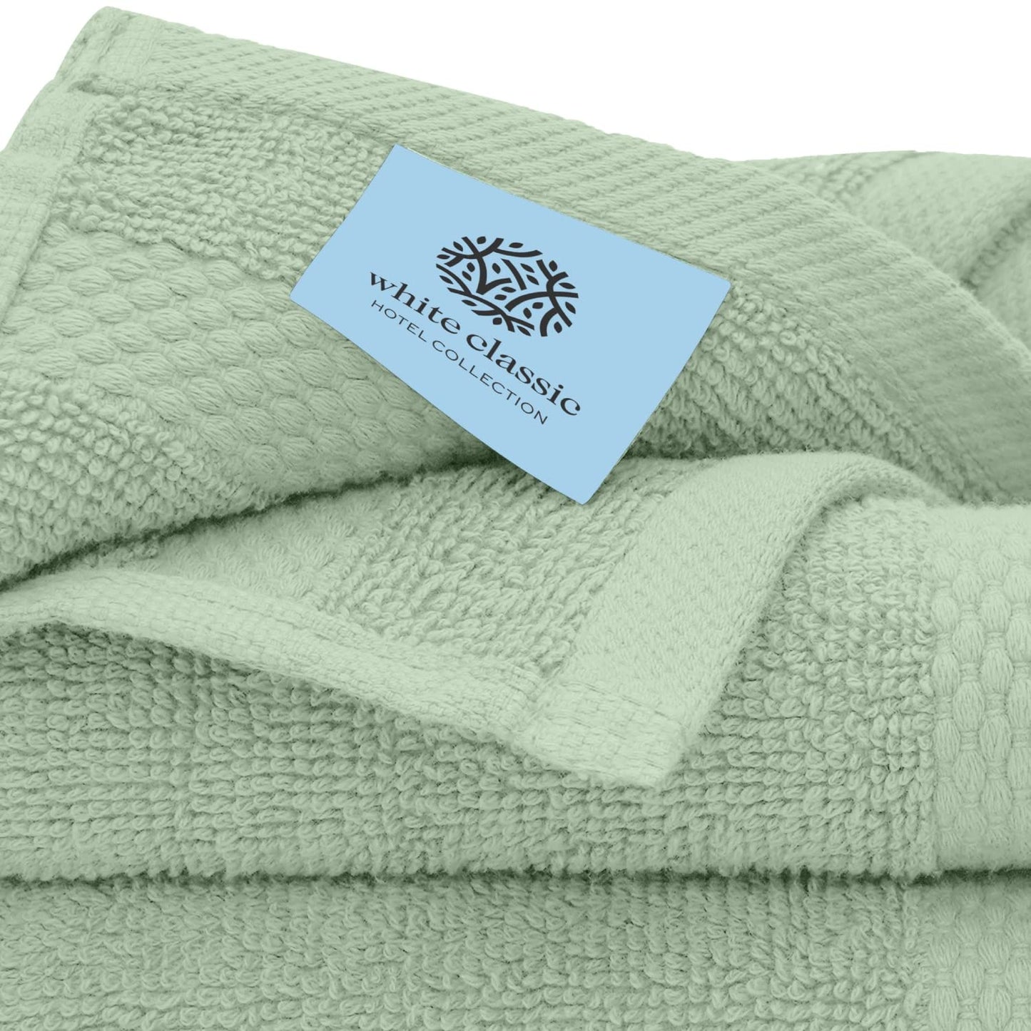 White Classic Luxury Cotton Washcloths 13x13 Inch - 650 GSM Turkish Cotton | Hotel, Spa, Bathroom Face Towel | 12 Pack, Mint Green