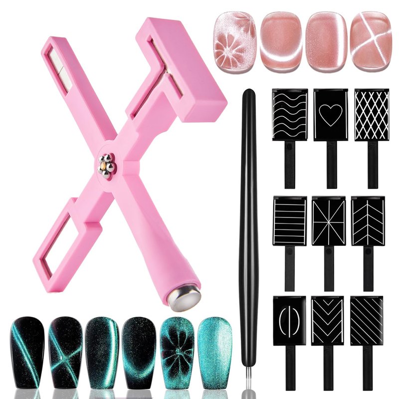 11Pcs Cat Eye Magnet Set for Nails Art, 5 in 1 Multifunction Nail Magnets for Cat Eye Gel Nail Polish, Magnetic Sticks Nail Design Glassy Moon French Flower Heart Cats Eye Effect Manicure DIY