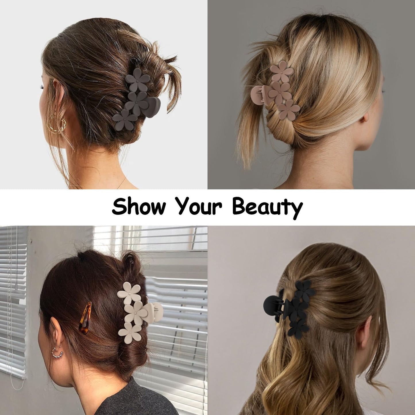 Amariver 4PCS Matte Flower Hair Claw Clips - Non-slip Cute Claw Clips for Thick & Thin Hair