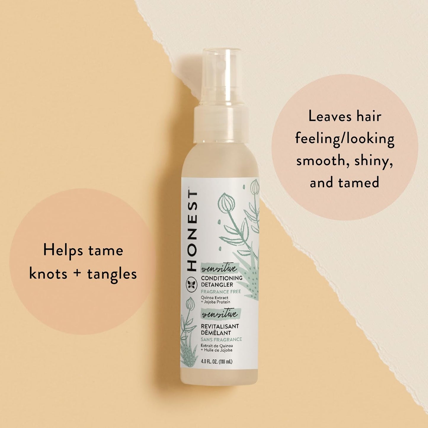 The Honest Company Fragrance-Free Hair Detangler - Tear-Free Leave-In Conditioner for Sensitive Skin | 4 fl oz (Pack of 3)