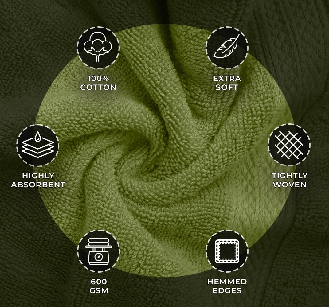 Avalon Towels Luxury Washcloths Value Pack of 12 – Premium Cotton, Soft & Absorbent Wash Cloths for Body and Face, Hotel and Spa Quality Wash Clothes, Quick Dry and Machine Washable (Moss)
