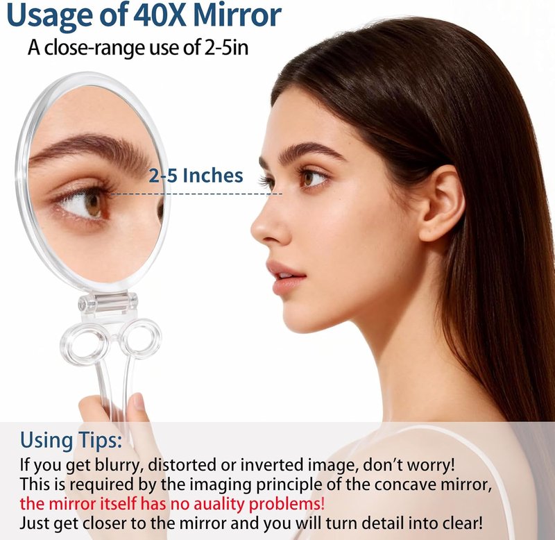 Magnifying Hand Mirror by [Brand Name] - Double-Sided 1X/40X Portable Travel Makeup Mirror