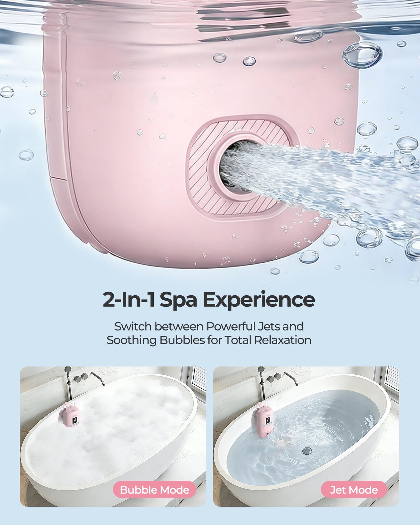 YUERO Bath Jets for Tub, Cordless Jet Spa & Bath Jet for Spa Mode, 3-Speed Bathtub Accessories with Adjustable Nozzles, Waterproof Bathtub Jets for Home Spa Relaxation & Travel Massage