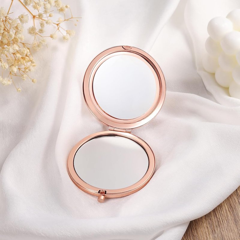Personalized Compact Mirror for Women - Pocket Mirror for Women,Custom Birthflower Travel Makeup Mirror for Wife, Mom, Bridesmaid Gifts for Daughter Friend (Rose Gold)