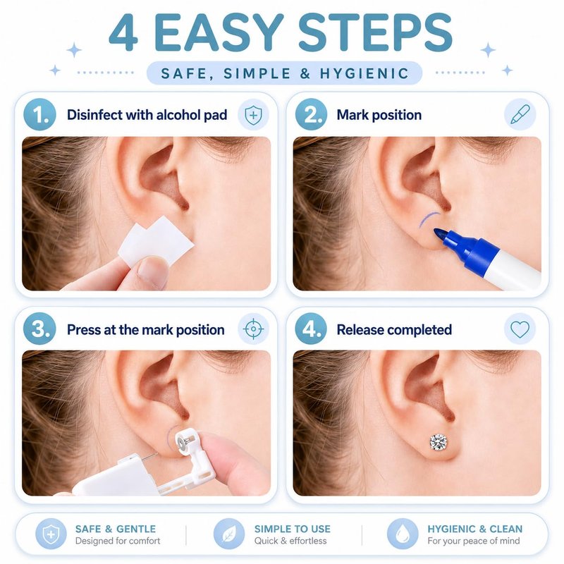 Anzero Ear Piercing Kit Disposable Ear Cartilage Piercing Gun Kit with Sterile CZ Studs, Painless Piercing Gun for Home Self-Use, Easy & Safe Piercing for Women, Men & Girls - 2MM