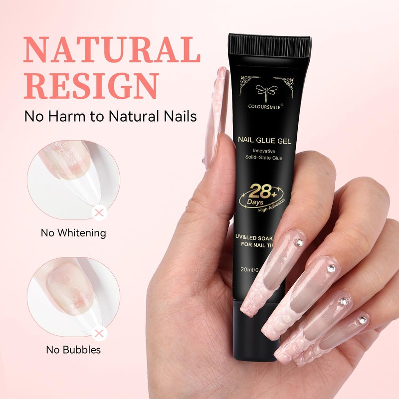 COLOURSMILE Solid Gel Nail Glue 20ml - Lamp Curing Needed Soak Off Strong Hold, Perfect for Acrylic Fake Nails, Press On Nails & Gelly Tips Extension