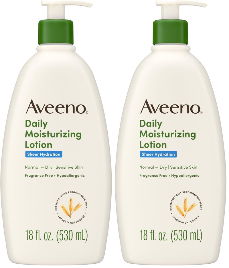 Aveeno Sheer Hydration Fragrance-Free Daily Moisturizing Lotion with Prebiotic Oat for Dry Skin, Lightweight, Fast-Absorbing Body Moisturizer Nourishes Skin with 48-hour Moisture, 18 fl oz (Pack of 2)
