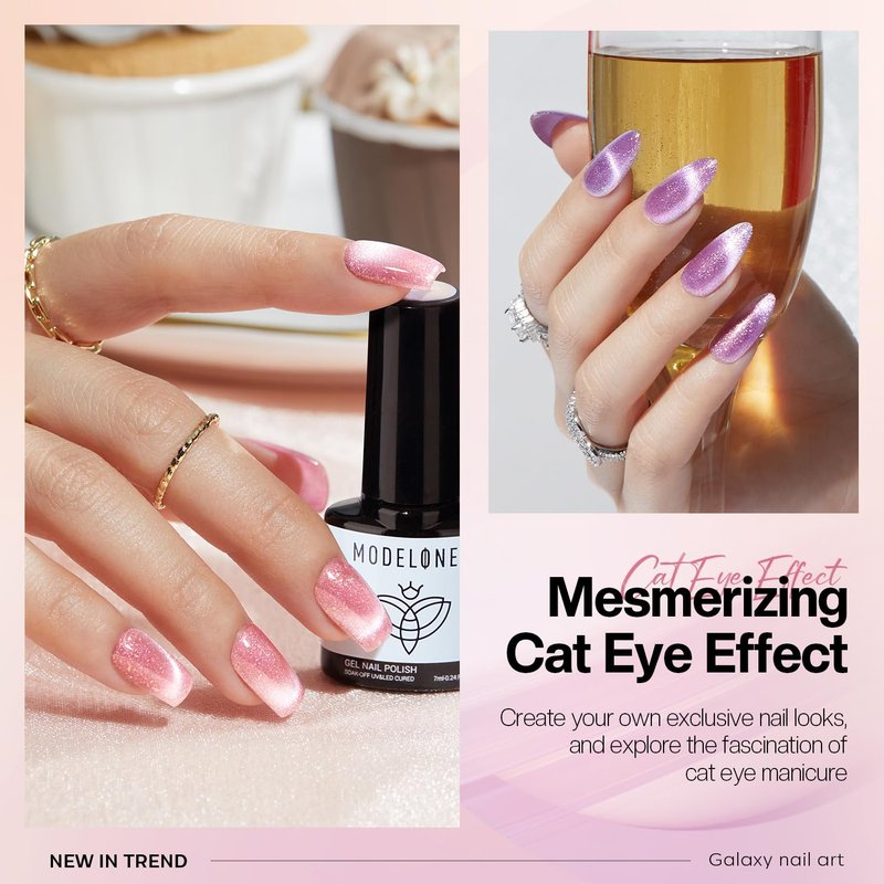 modelones Holographic Glitter Cat Eye Gel Nail Polish Kit 6 Colors with Magnet Romantic Rainbow Galaxy Series Pastel Gel Polish Soak Off Led Gel Nail Polish Set Nail Art Gel Manicure Salon DIY Gifts