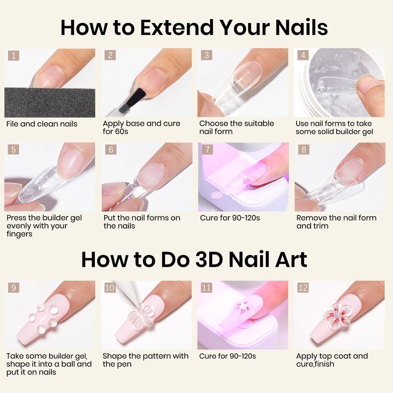 MIZHSE 100g Solid Builder Gel for Nails, Large Capacity Clear Hard Gel 3D Sculpting for Nail Art U V LED Builder Kit with 3D Silicone Pen, for Salon Home DIY