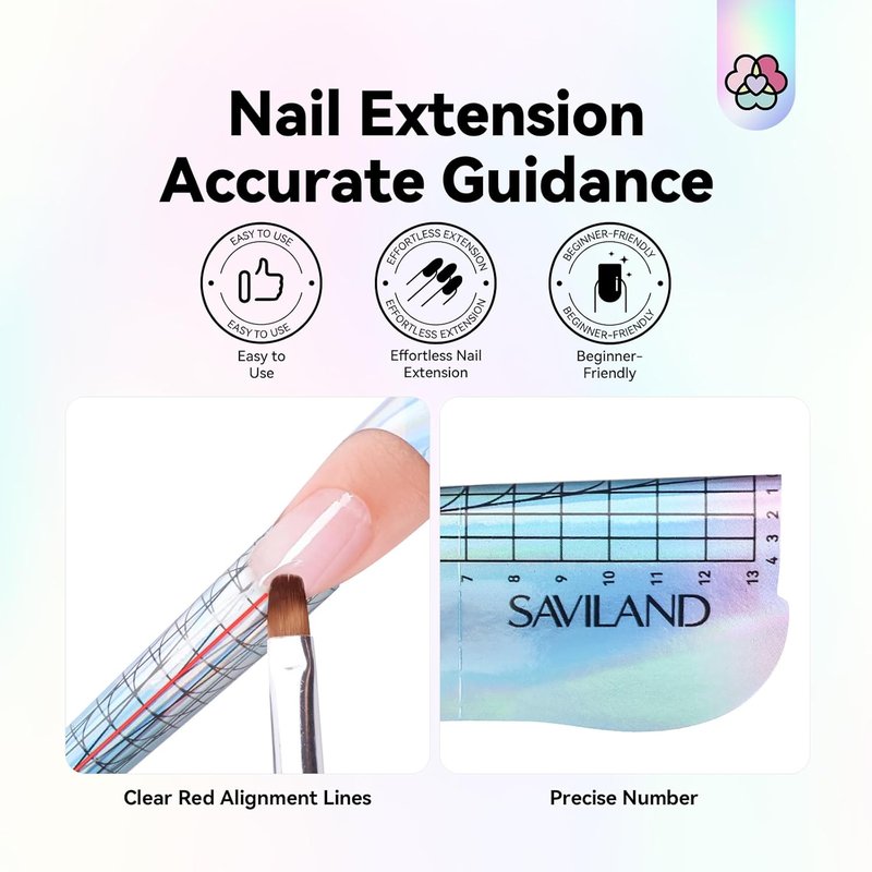 Saviland Long Length Reusable Nail Forms - Super Sticky Poly Gel Stencils for Acrylic Nails | Durable Self-Adhesive Design