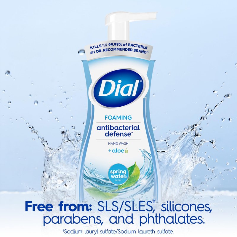 Dial Antibacterial Defense Foaming Hand Soap + Aloe, Spring Water Scent, 7.5 Fl Oz (Pack of 6), Dermatologist-Tested Hand Wash, Gentle on Skin