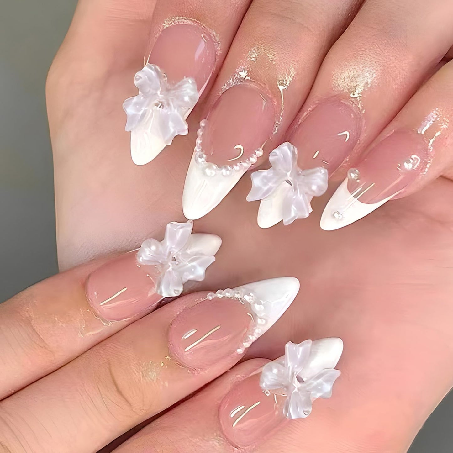 Skiennix Reusable Press-On Nails - 144 Pcs in 12 Sizes & 6 Styles | Cute Bow Design