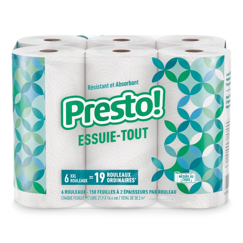 Amazon Brand - Presto! Ultra-Strong Premium Paper Towels, 158 Sheet Huge Roll - Flex-a-Size, 12 Rolls (2 Packs of 6), Equivalent to 38 Regular Rolls, White