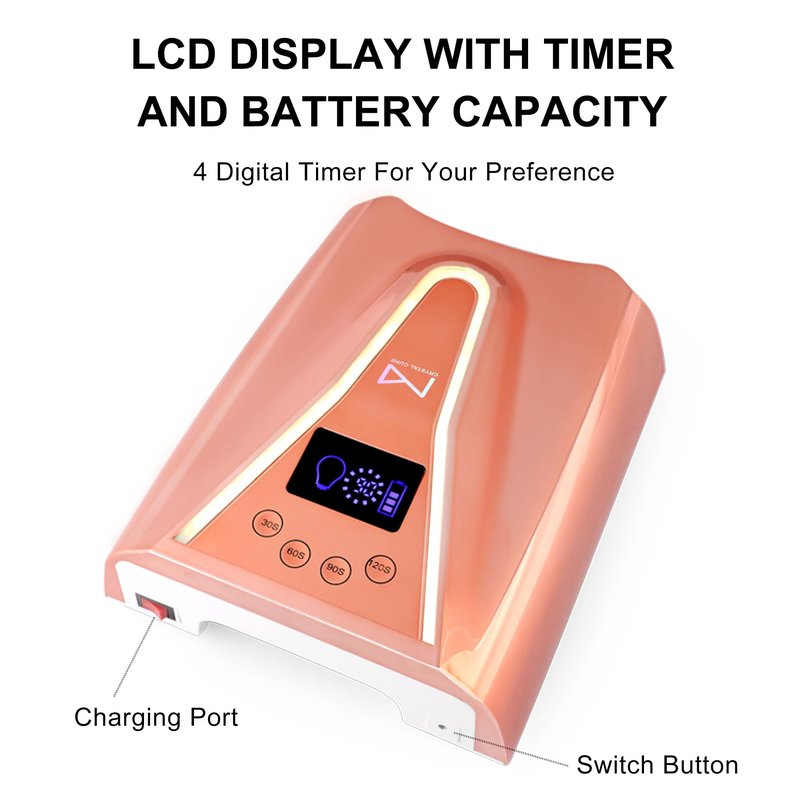 M - Crystal Cure 128W UV Nail Lamp - Fast Curing Nail Light with 45 Powerful 365nm+405nm LEDs - Cordless, Rechargeable, Auto Sensor - UV Light for Gel Nails for Manicures & Pedicures (Unicorn Purple)
