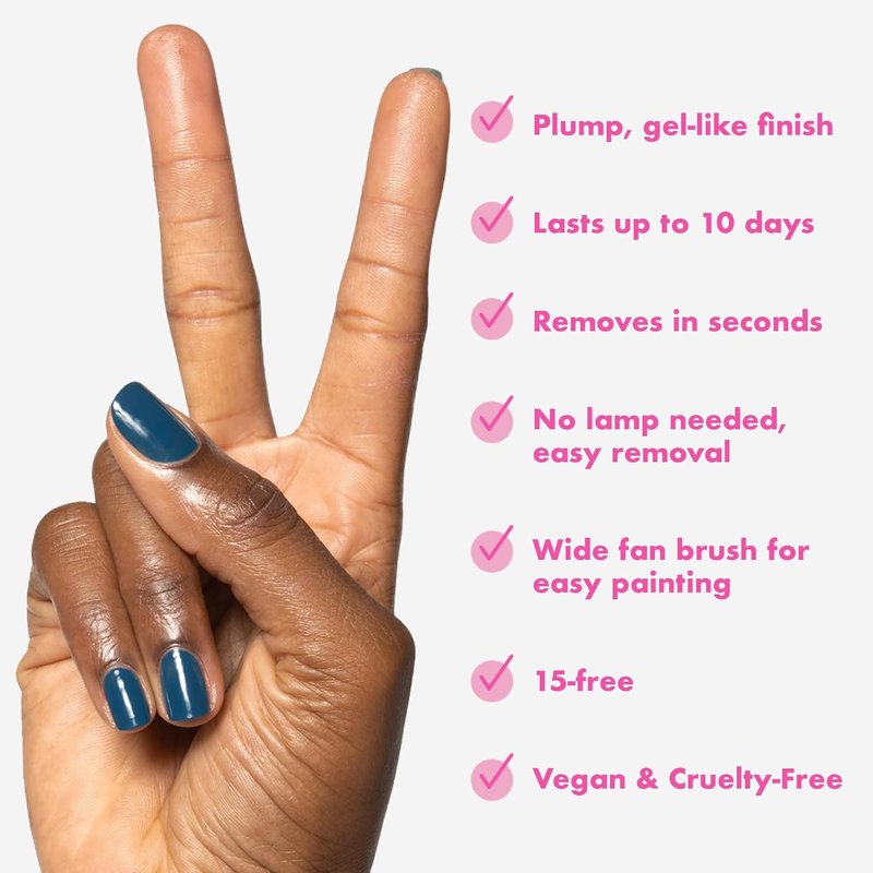Long Lasting Nail Polish - Gel-Like Finish, No Lamp Needed | 15-Free Vegan & Cruelty-Free | Lasts Up to 10 Days