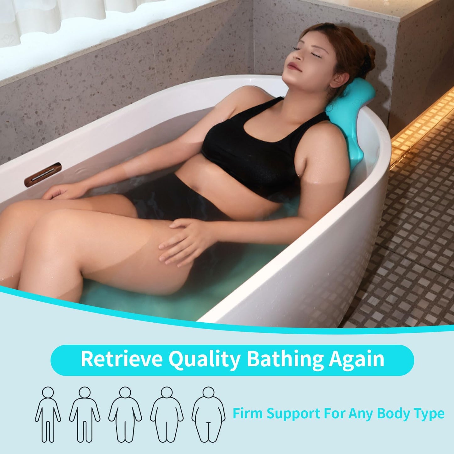 Flozerra Full Body Bath Pillow, 51"x16" Thick Bathtub Cushion with Laundry Bag, Neck & Back Support Pillow for Bathtub, Ocean Blue