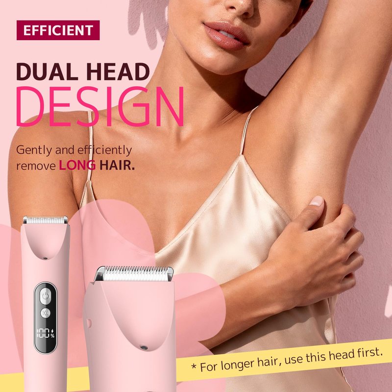 CoolHair Bikini Trimmer for Women, Hair Removal Epilators, Smooth Electric Razor for Sensitive Skin, IPX7 Waterproof Wet & Dry Cordless Body Shaver for Bikini Area, Pubic Hair, Underarms & Legs (Pink)