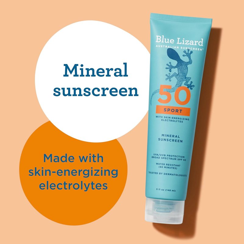 Blue Lizard Sport Mineral Sunscreen SPF 50 - Fragrance-Free, Vegan, 5 fl oz | Ideal for Athletes