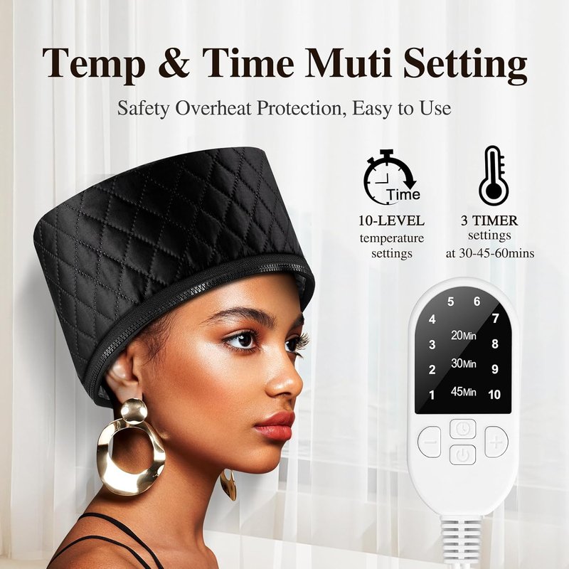 Skiennix Hair Steamer - Deep Conditioning Heat Cap with 10 Fast-Heating Levels & 3 Timer Settings | Elegant Black & Purple