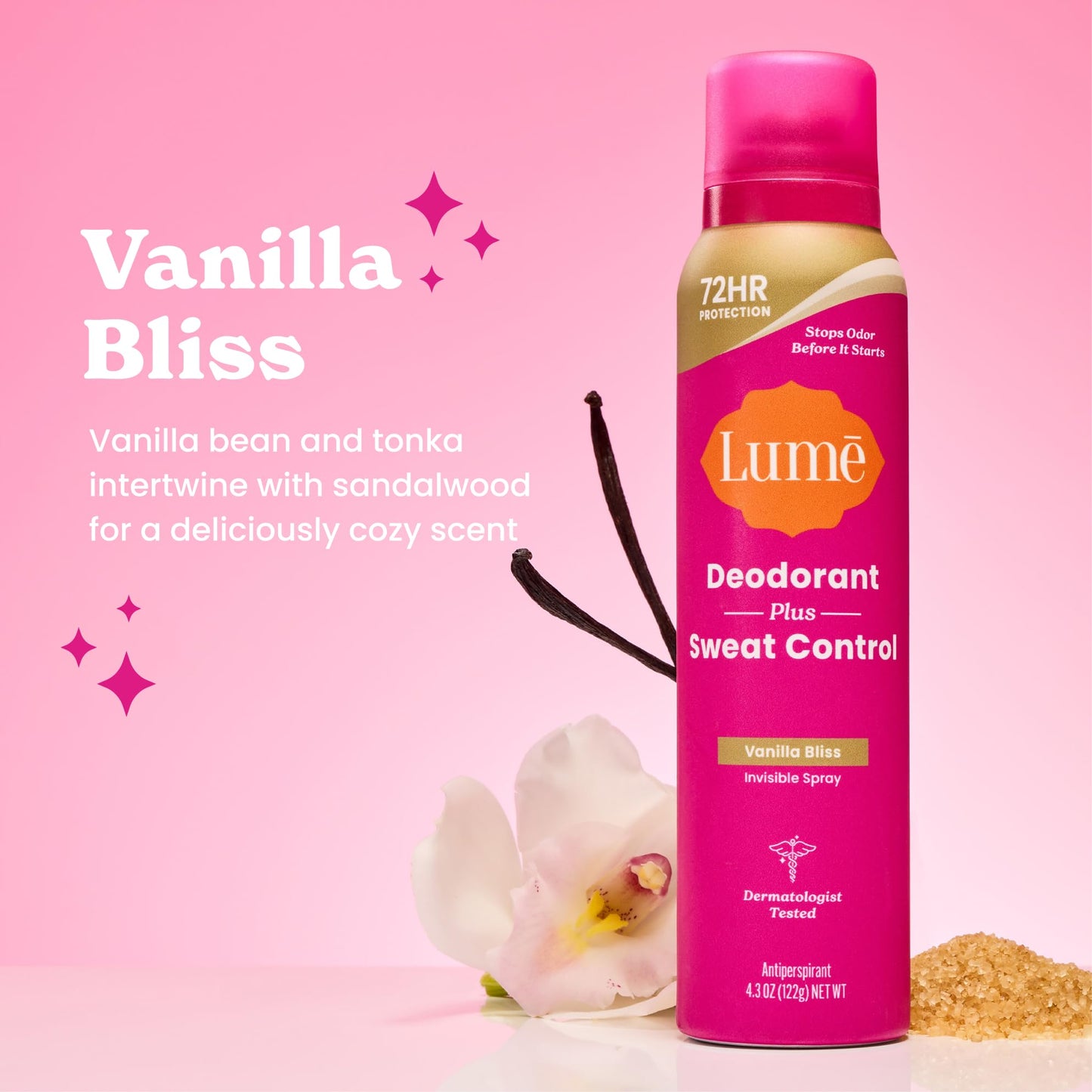 Lume Deodorant Plus Sweat Control - Invisible Spray - Extra Strength Antiperspirant For Underarms - 72 Hour Odor And Sweat Control - Phthalate and Paraben Free Formula - 2 Pack (Vanilla Bliss)