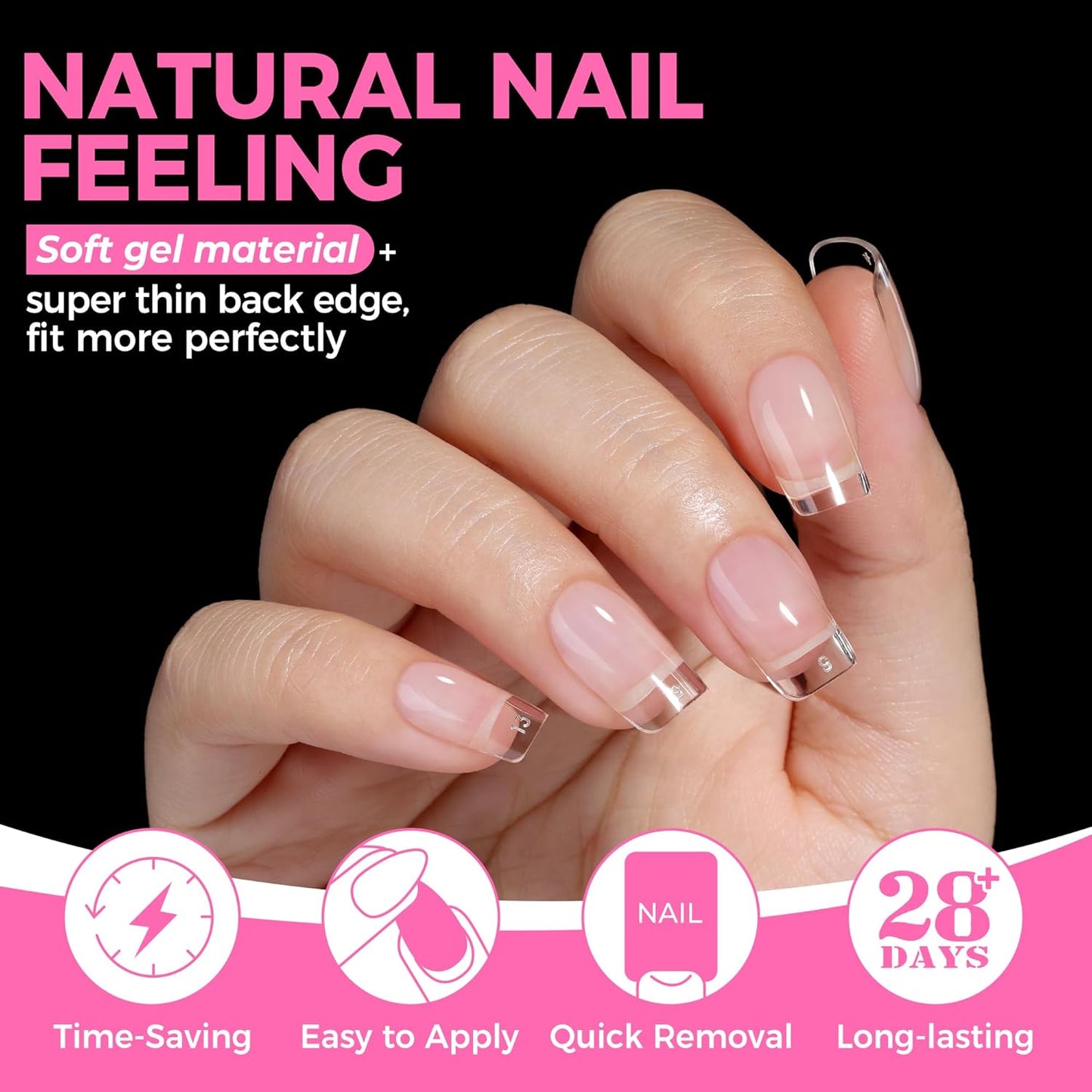 UNA GELLA Short Square & Squoval Nail Tips - 216 Pre-Etched Clear Acrylic Press-On Nails | 12 Sizes for DIY Salon Use