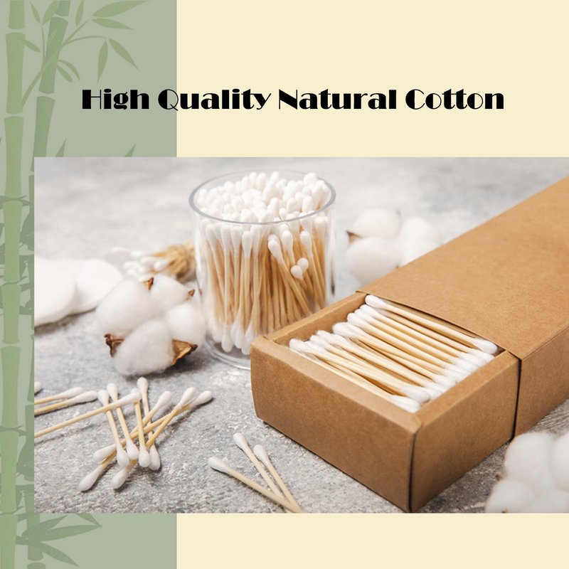 Bamboo Cotton Swabs by Natural - Eco-Friendly Dual Round Tips - 500 Count Paper Pack for Home & Beauty Care