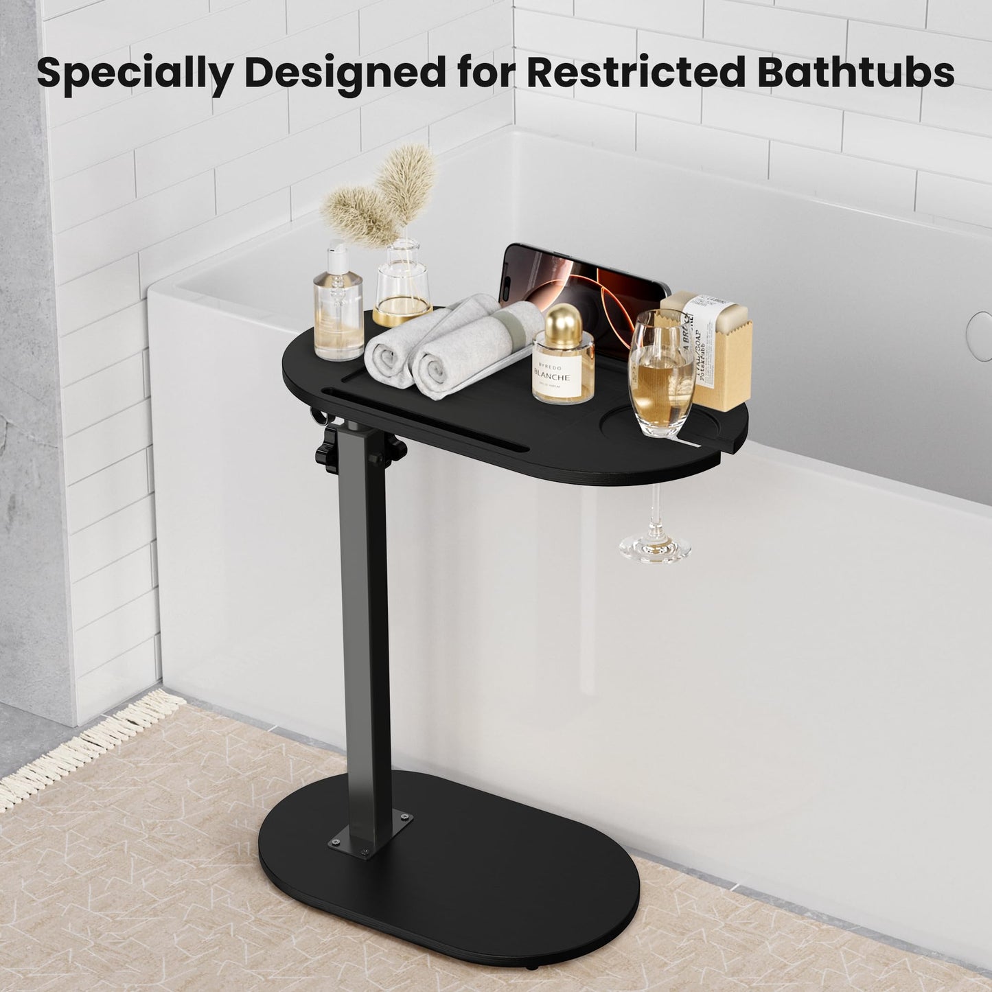 Sunnacate Bamboo Bathtub Table with Adjustable Height, Freestanding Bath Tray Caddy Board Tub Organizer, House Warming Gift, New Home, Anniversary Wedding Gifts, Bridal Shower Gift for Women