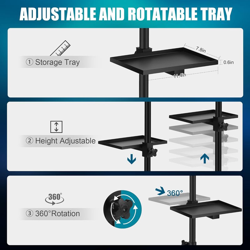 POARMEEY Stainless Steel Tattoo Tray - Adjustable Height Rolling Workstation for Salon & Spa