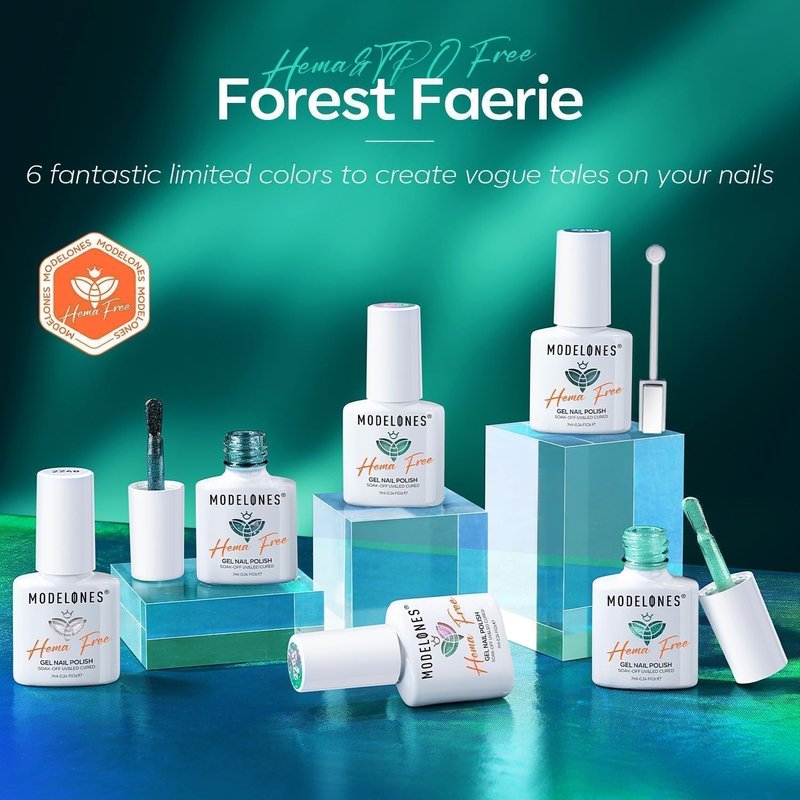 Modelones Gel Nail Polish - 6 Colors HEMA-Free 9D Cat Eye Green & Silver Glitter Kit | Spring 2026