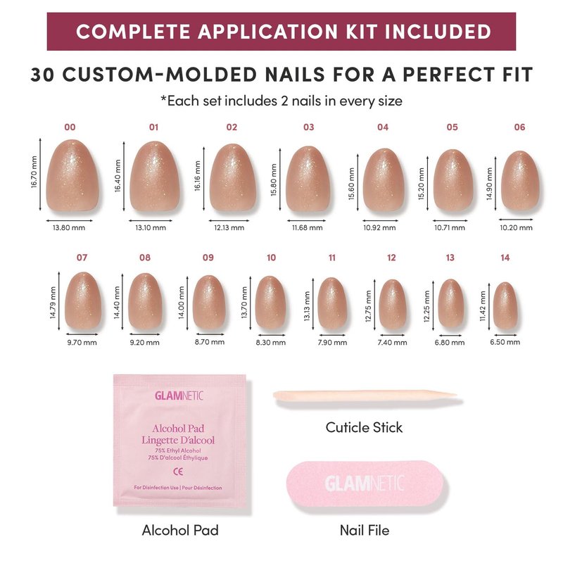 Glamnetic Quick Press Mani - No Glue Press On Nails, Just Peel and Stick, Oval Extra Short Nails, Mess Free, Salon Quality Stick On Nails, Sparkly Brown | in 15 Sizes - 30 Nail Kit