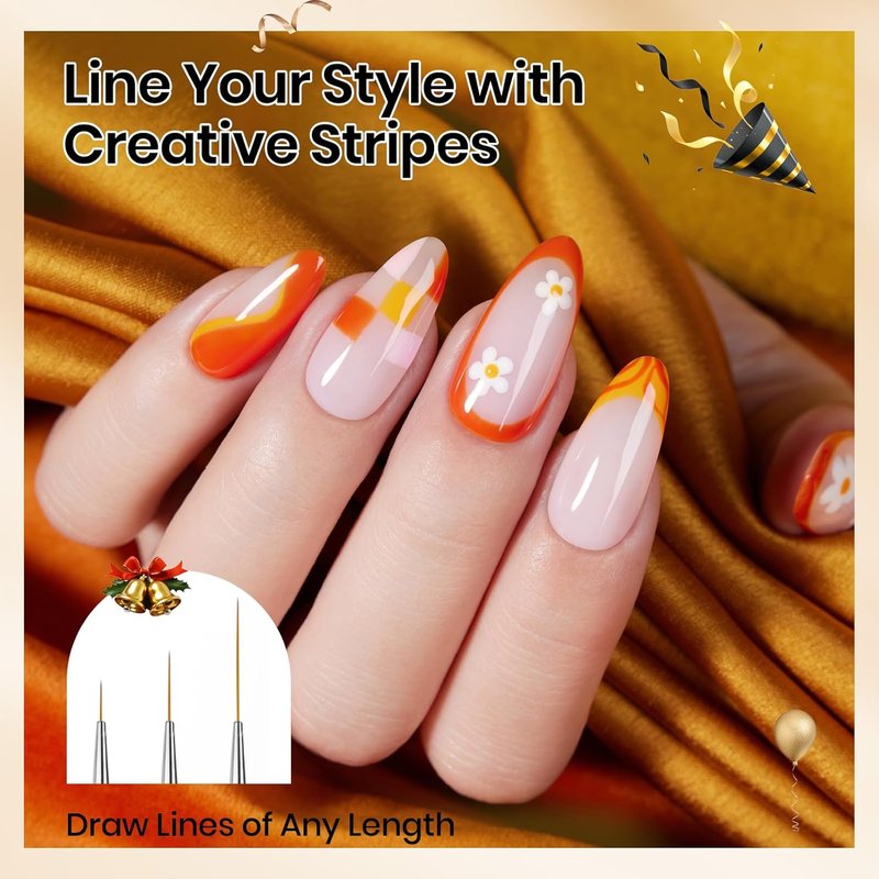 Beetles Nail Art Brushes Set - 8-Piece Double-Headed Dotting Tools & Striping Liner Brushes for DIY Manicure | Includes Pearls & Bowknot Stickers