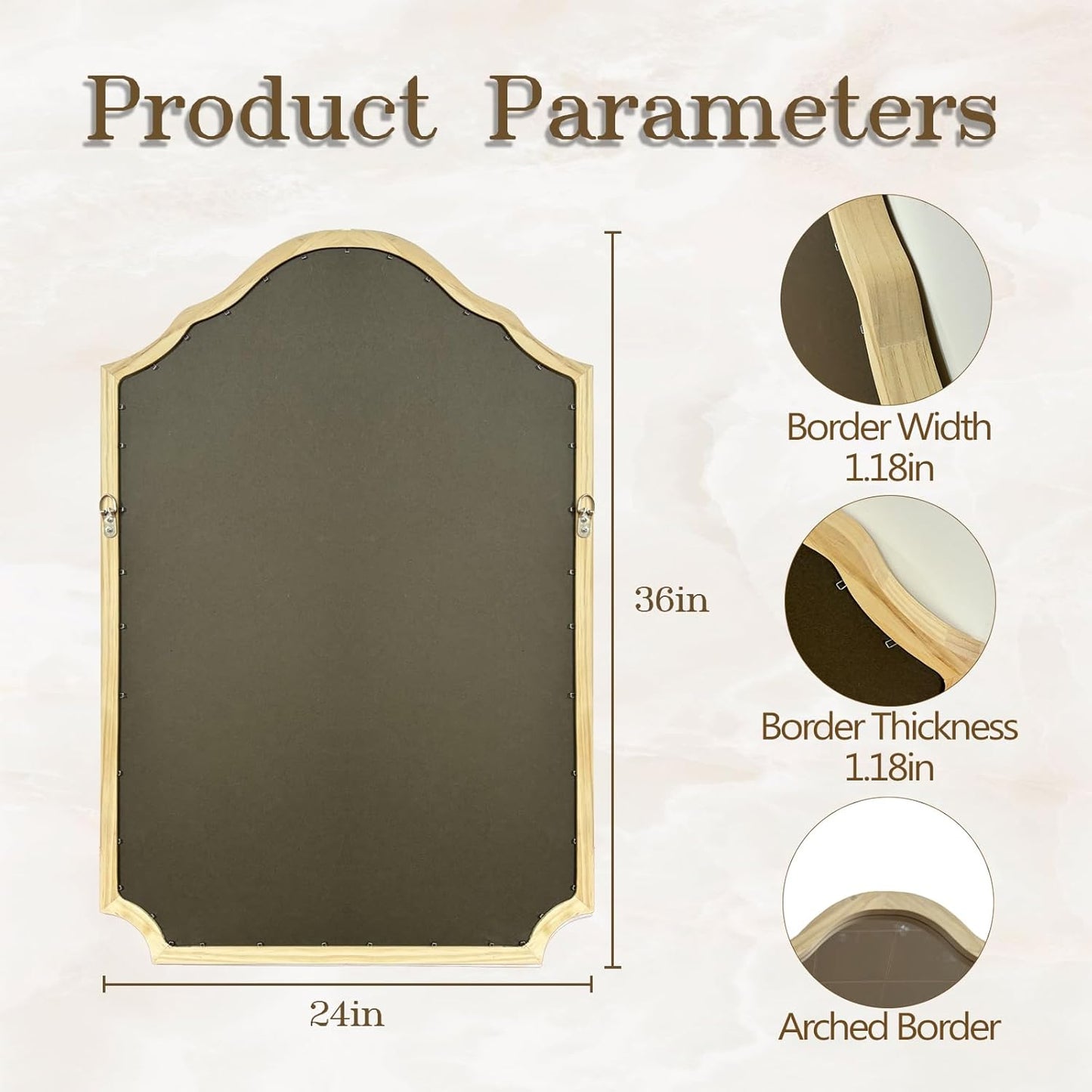 Wood Arched Mirror - Rustic 24x36 Inch Framed Wall Decor | Stylish Bathroom, Living Room, Entryway, or Bedroom Accent