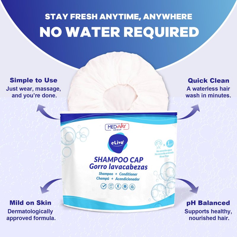 MedVance No Rinse Shampoo Cap, Rinse Free Shower Cap that Shampoos & Conditions, Elderly Care Products, Bedridden Patients, PH Balanced & Hypoallergenic, 4 Pack