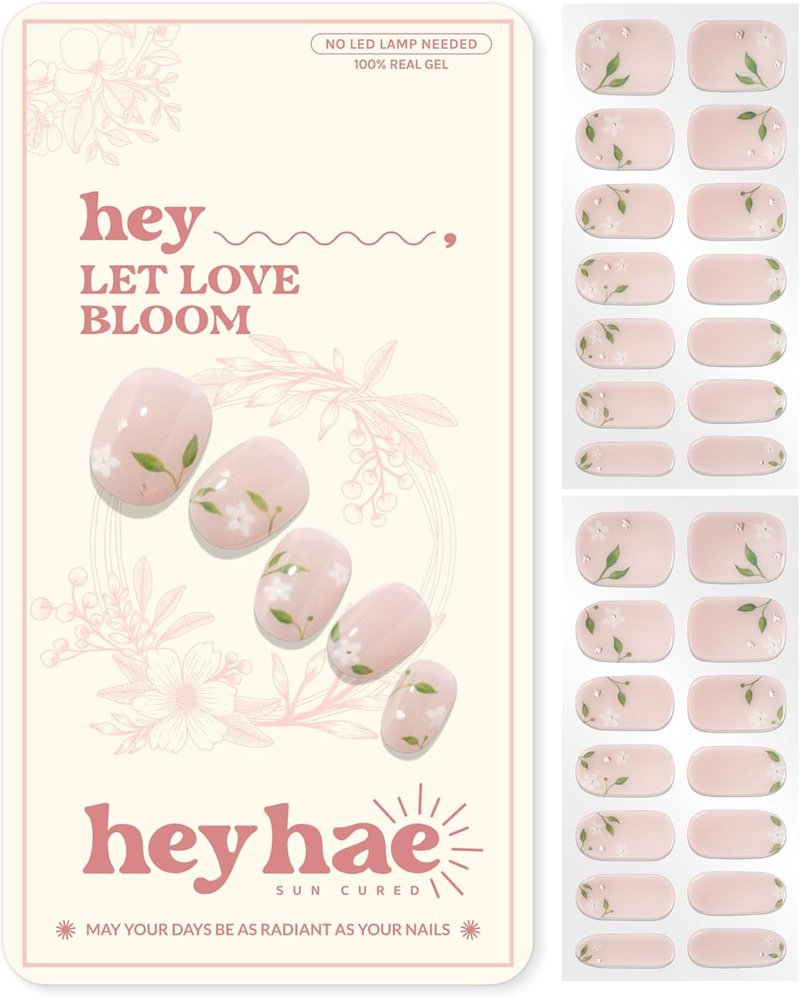 Semi Cured Gel Nail Strips - Easy Apply & Remove Floral Design | 28 Strips, Pink | Salon Quality Manicure