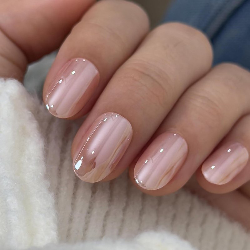CurvLife Oval Press On Nails - Soft Gel Champagne Pearl | Salon Quality, Long Lasting Daily Nail Tips for Women