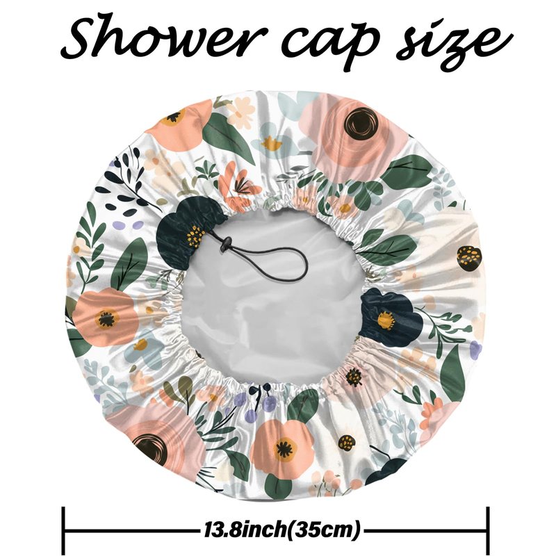 Deokke 2 PCS Shower Cap Reusable Waterproof Adjustable Double Layer Elastic Dry Hair Bathing Caps Aesthetic Cute for Women Girls-Butterfly Flower