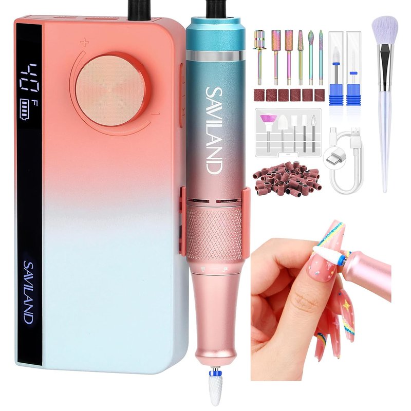 SAVILAND Professional Nail Drill Kit - 40000RPM Electric Nail File with LCD Screen | Gradient Color, Portable for Salon & Home Use