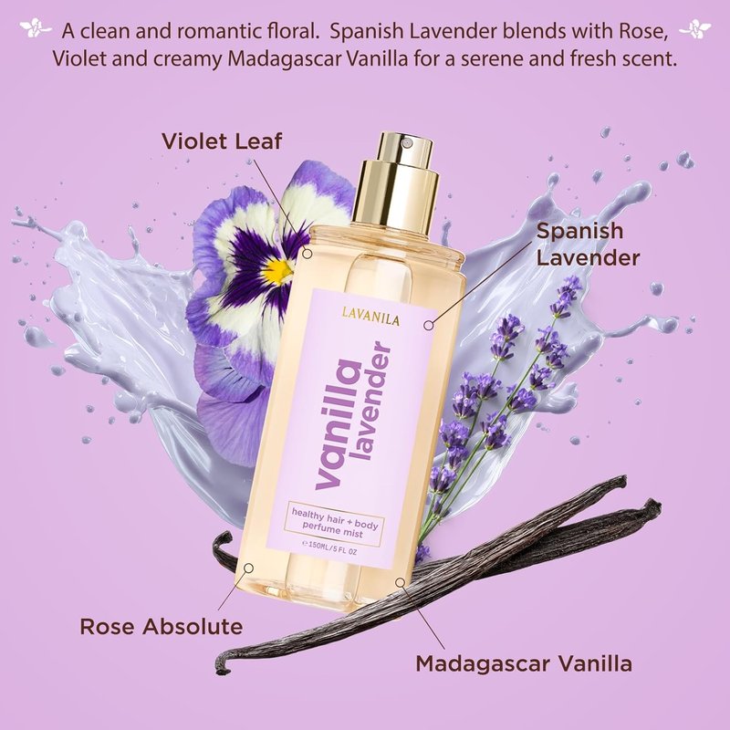 Lavanila Vanilla Lavender Hair & Body Mist - Calming 5 Oz Spray | Lightweight Fragrance for Women