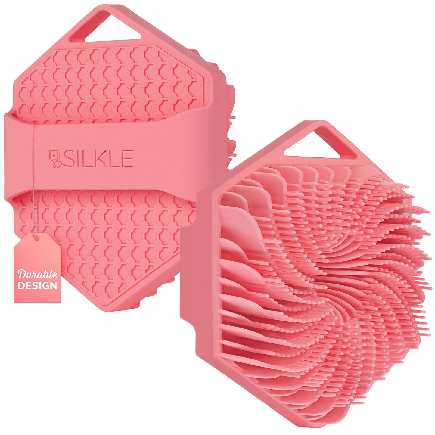 SILKLE Silicone Body Scrubber – Gentle Exfoliating Shower Scrubber for Body & Bath, Silicone Shower Brush & Loofah Alternative – Non-Slip Silicone Body Brush, Quick Dry, Hygienic - Pink