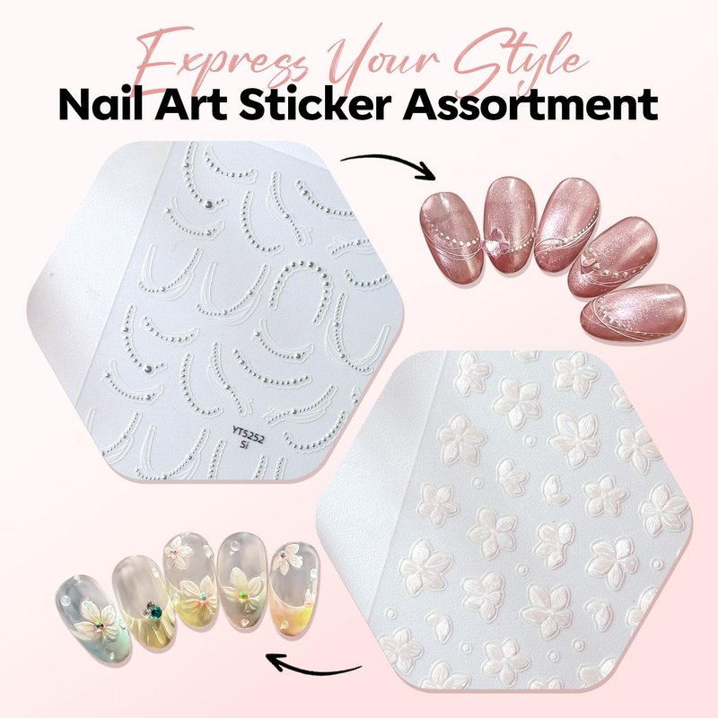 Modelones Nail Stickers, 3D Embossed Lace Pearls Nails Supplies Butterfly Nail Art Design for Summer Holiday Manicure DIY Nail for Women & Kids 5Pcs
