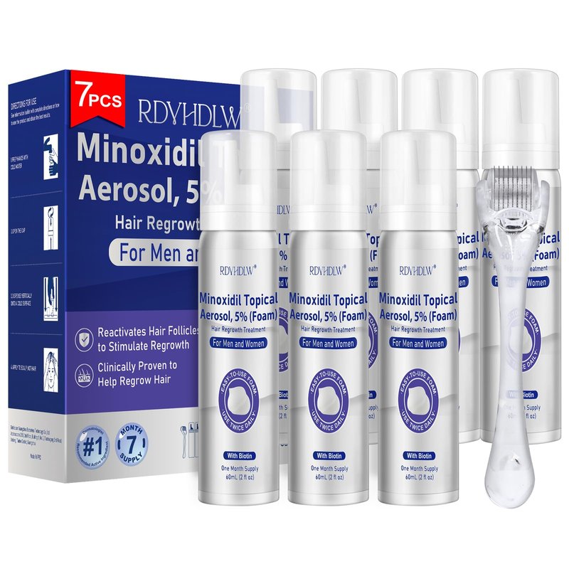 5% Minoxidil Foam for Men and Women Hair Growth, Minoxidil for Men Foam for Hair and Beard, Hair Regrowth Treatment Helps Regrow Hair Loss & Thinning (7pcs, 14.77oz, 7 Month Supply)