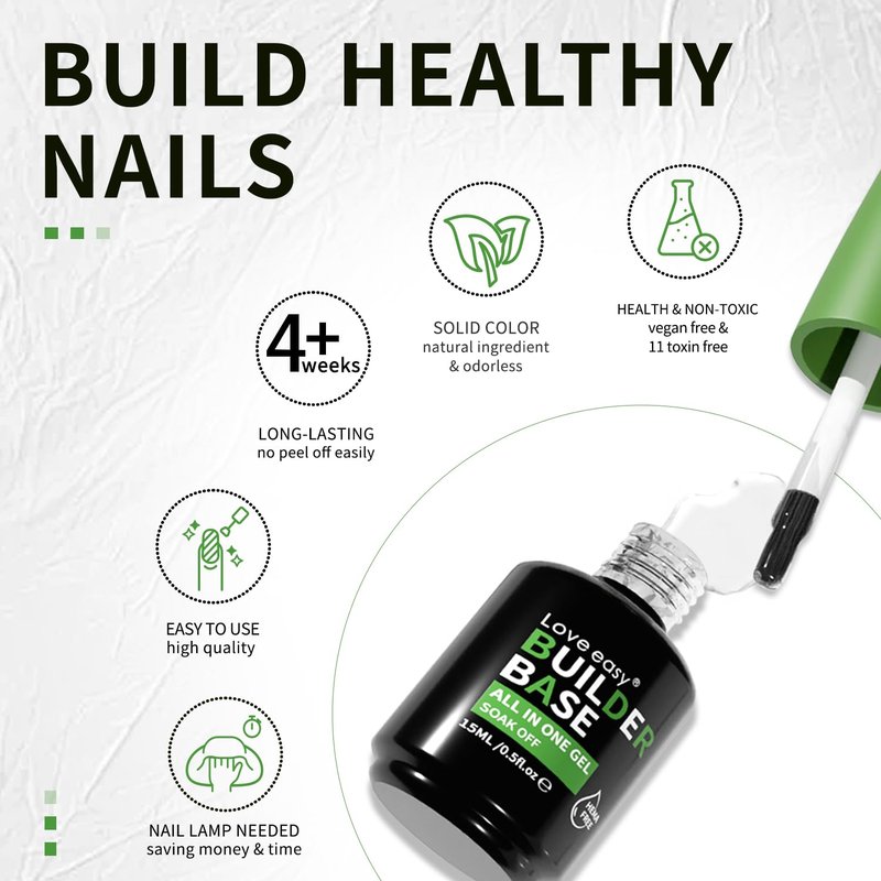 Hema Free Builder Gel by Love Easy - Hypoallergenic Base & Top Coat | Long-Lasting Adhesion (30+ Days) for Professional Nails