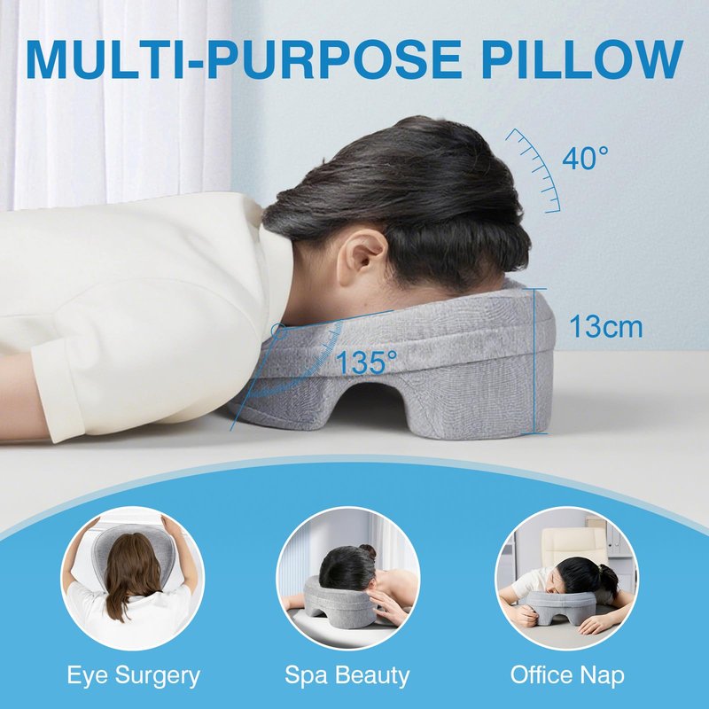 KONOVOLY Face Down Pillow for Bed, Massage Headrest Face Pillow After Eye Surgery, Memory Post-Eye Recovery or Beach Tanning, Prone Sleepers with Breathable Design, Removable Grey Cover(Light Gray)