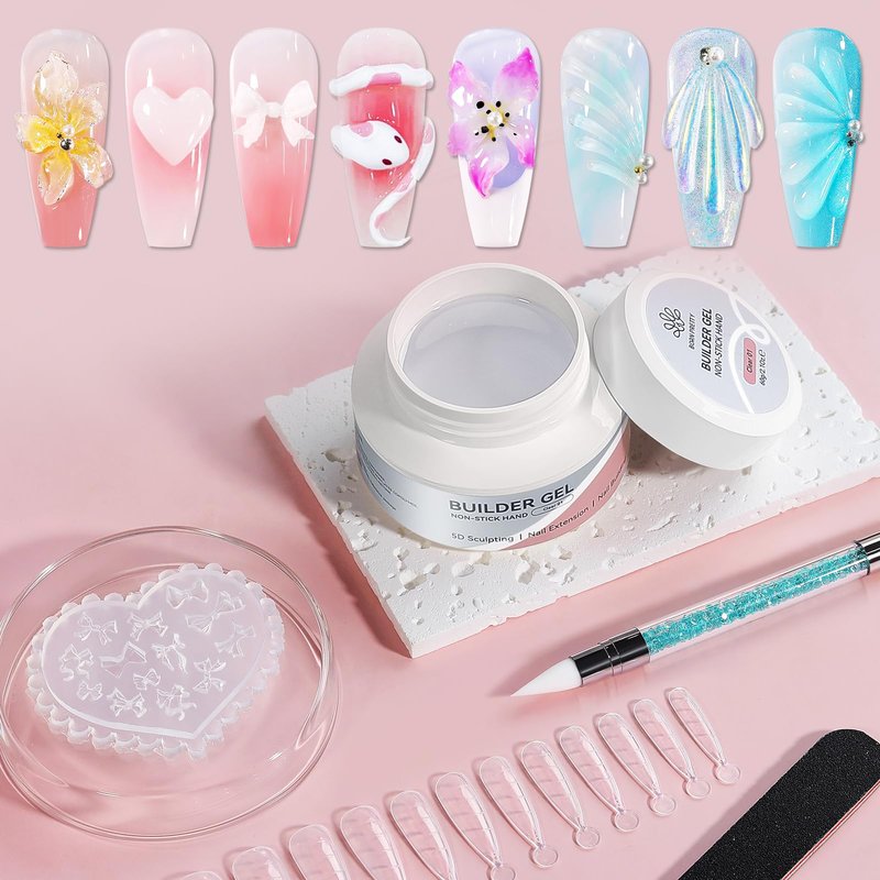 BORN PRETTY Builder Gel for Nails,60g Clear Hard Gel for 3D Sculpting & Nail Extension,Non-Sticky Soak Off U V Gels with Silicone Mold,Salon & Home DIY Nail Art Kit