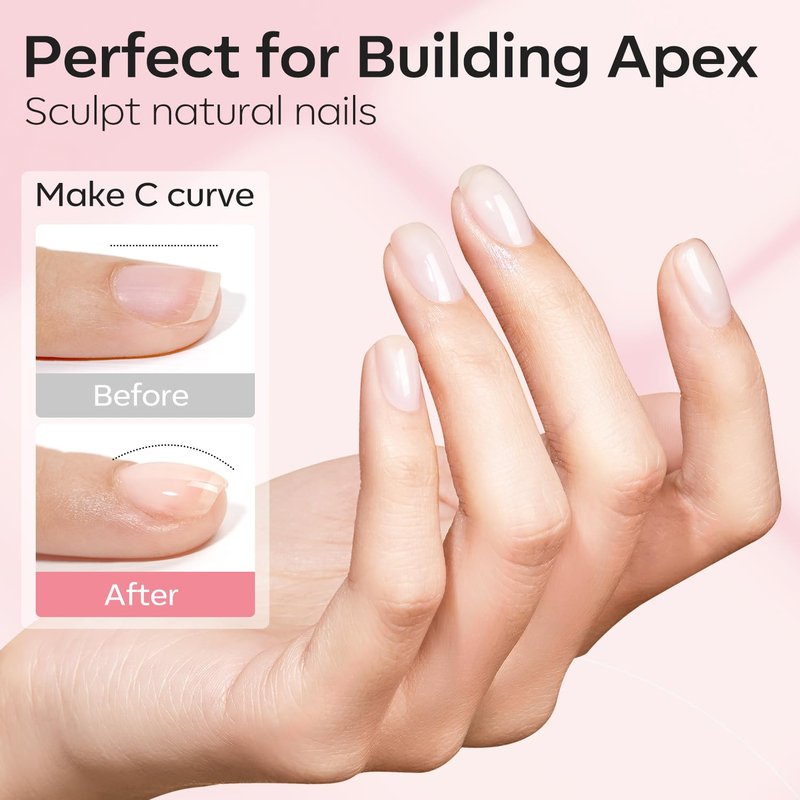 modelones Base Coat Builder Nail Gel, 2 Pcs Clear and Rose Nude Pink Builder Nail Polish for Thickening Apex Building 8-in-One Rubber Color Base Polish Extend Gel LED Lamp Cured 10 ml DIY Salon