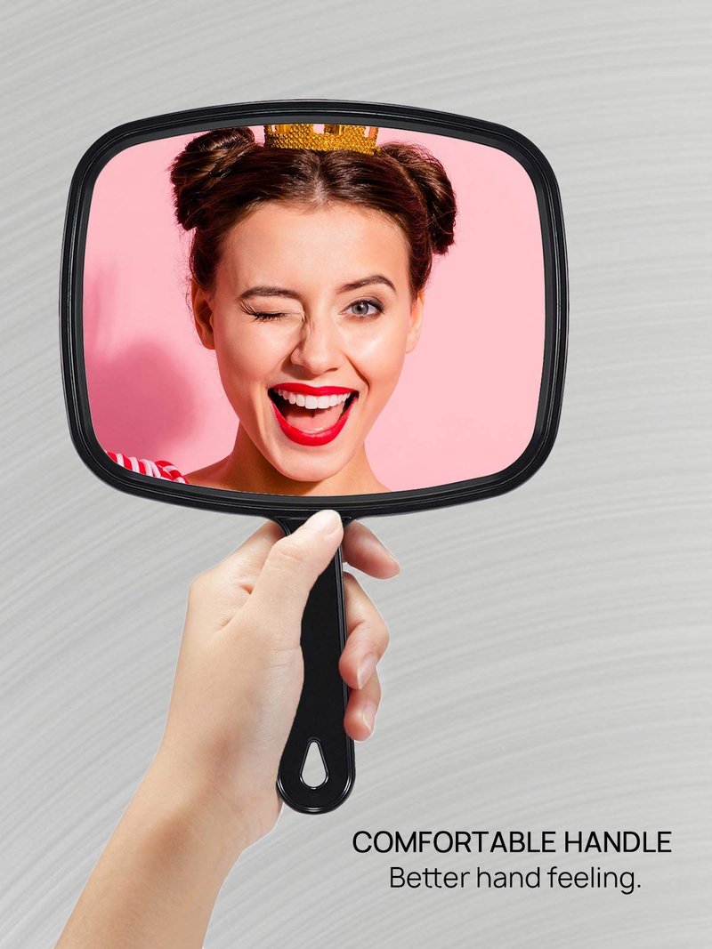OMIRO Hand Mirror, All Black Handheld Mirror with Handle, 6.6" W x 9.3" L, Pack of 6