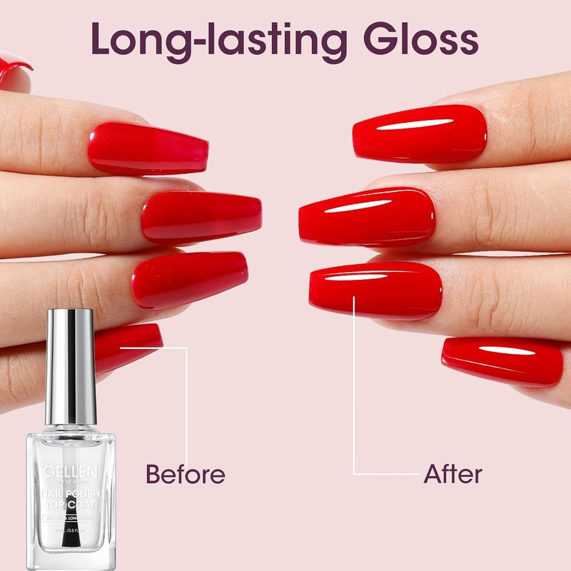 GELLEN Clear Nail Polish - Glossy Top Coat With Calcium Formula | Quick Dry, Long Lasting, 15ml