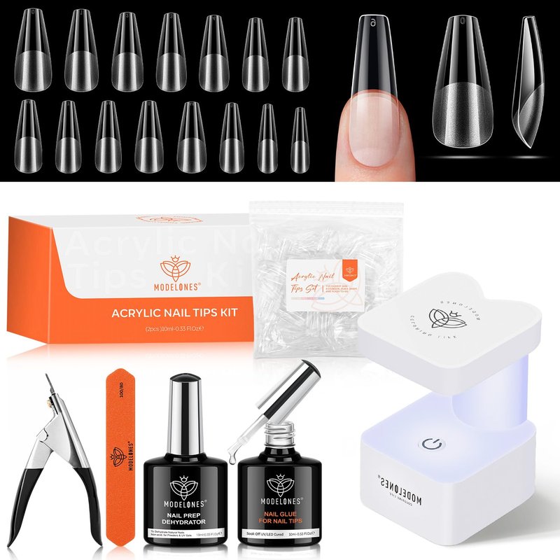 Nail Gel Kit - 9-in-One Acrylic Coffin Nails with UV Light & 500pcs Tips | DIY Salon Extensions