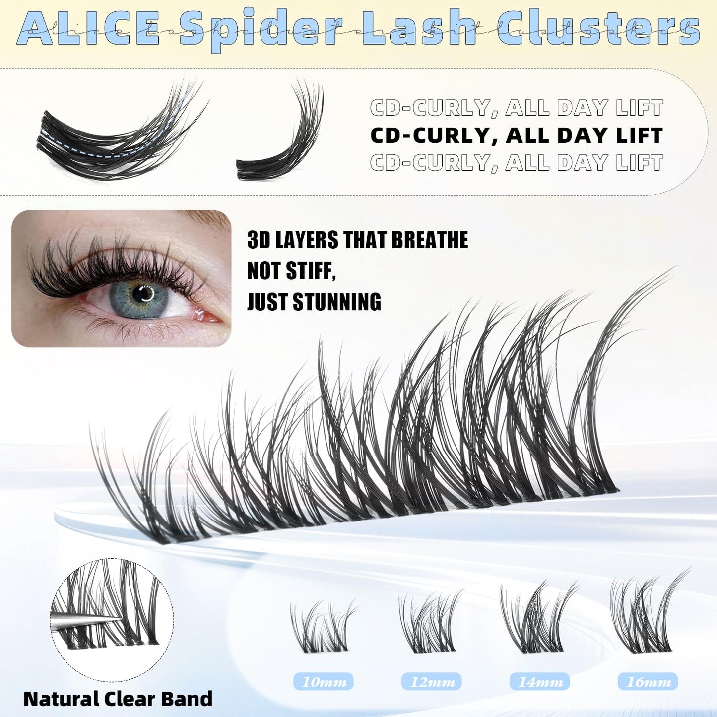 Spider Lash Clusters - 3D Wispy Volume Eyelash Extensions | Thin Band Individual Lashes 10-16mm