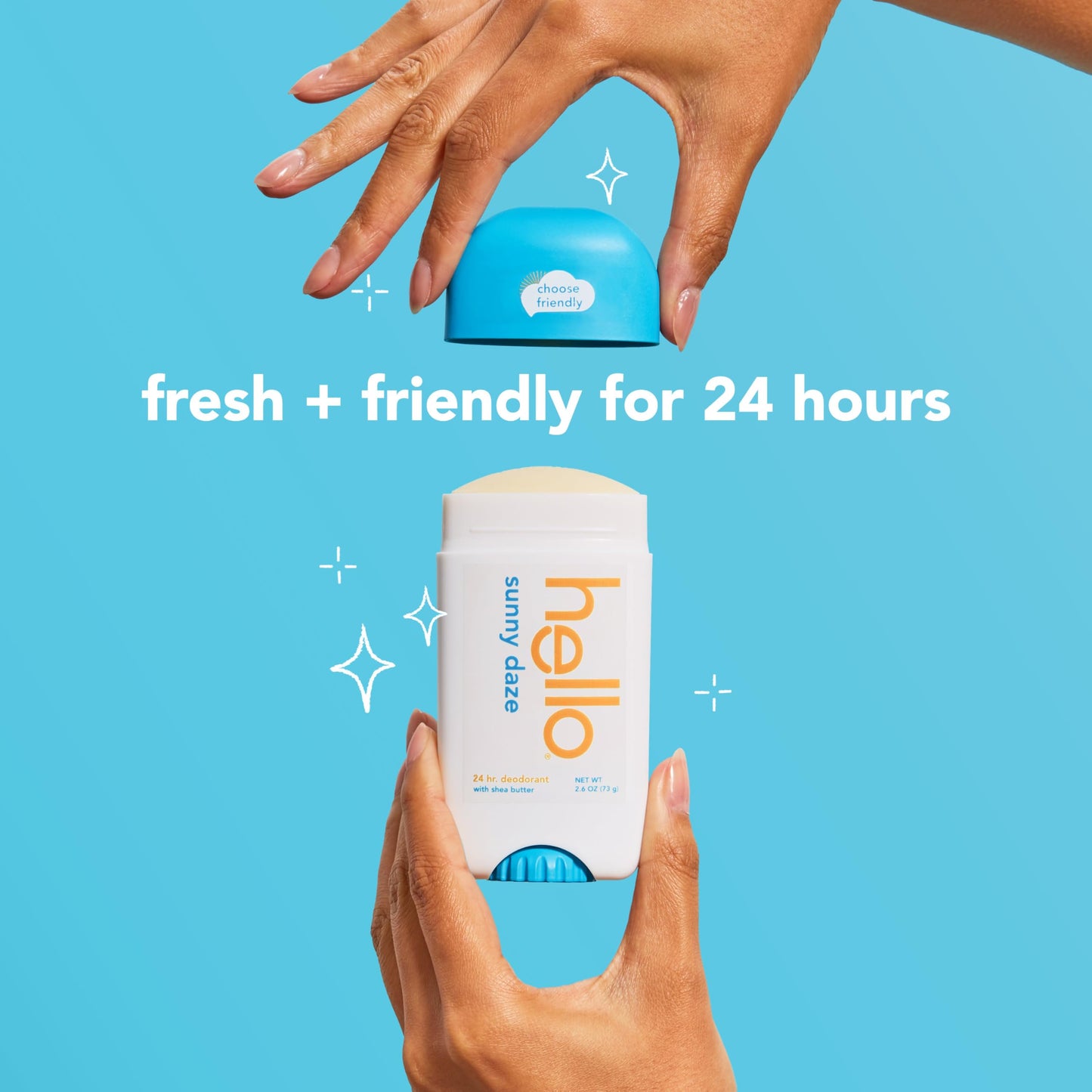 hello Sunny Daze Aluminum Free Deodorant for Women and Men, 72-Hour Deodorant, Only 9 Ingredients, Baking Soda Free, Enriched with Shea Butter, Vegan, 2.6 oz Stick Deodorant (2 Pack)